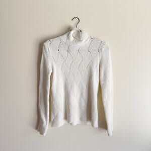 Sundance White Off White Long Sleeve Wavy Knit Turtleneck Sweater - Small Petite